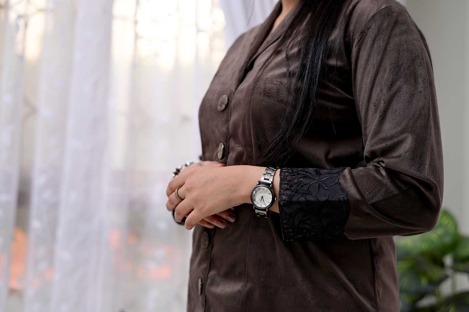 Brown Velvet Co-ord Set with Fusion of Straight & Bootcut Trousers