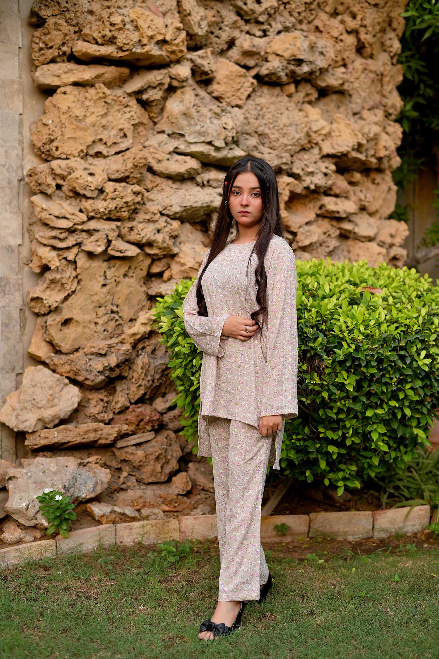 Priyari All-Over Printed Round Neck Shirt with Bootcut Style Trouser