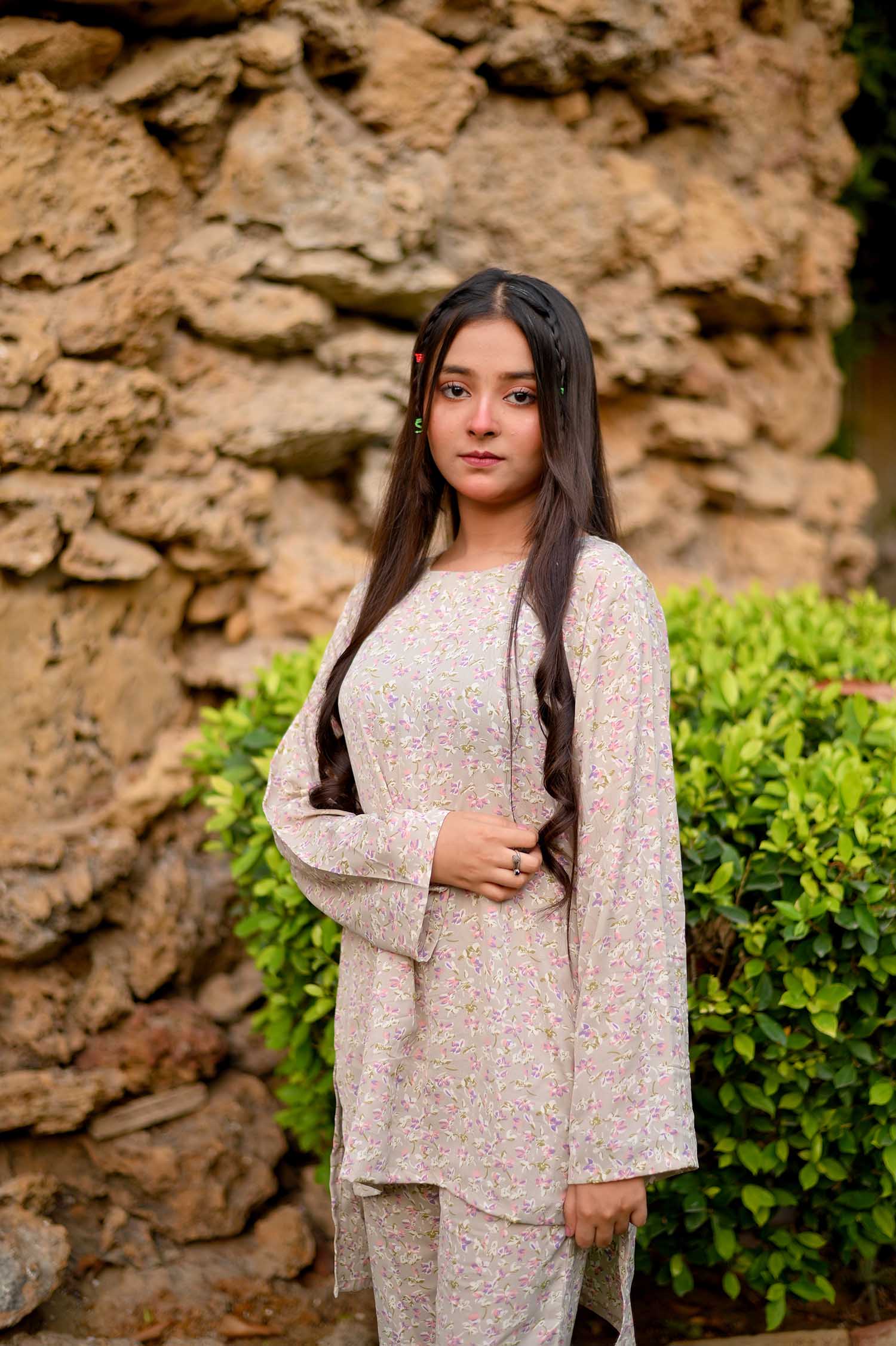 Priyari All-Over Printed Round Neck Shirt with Bootcut Style Trouser