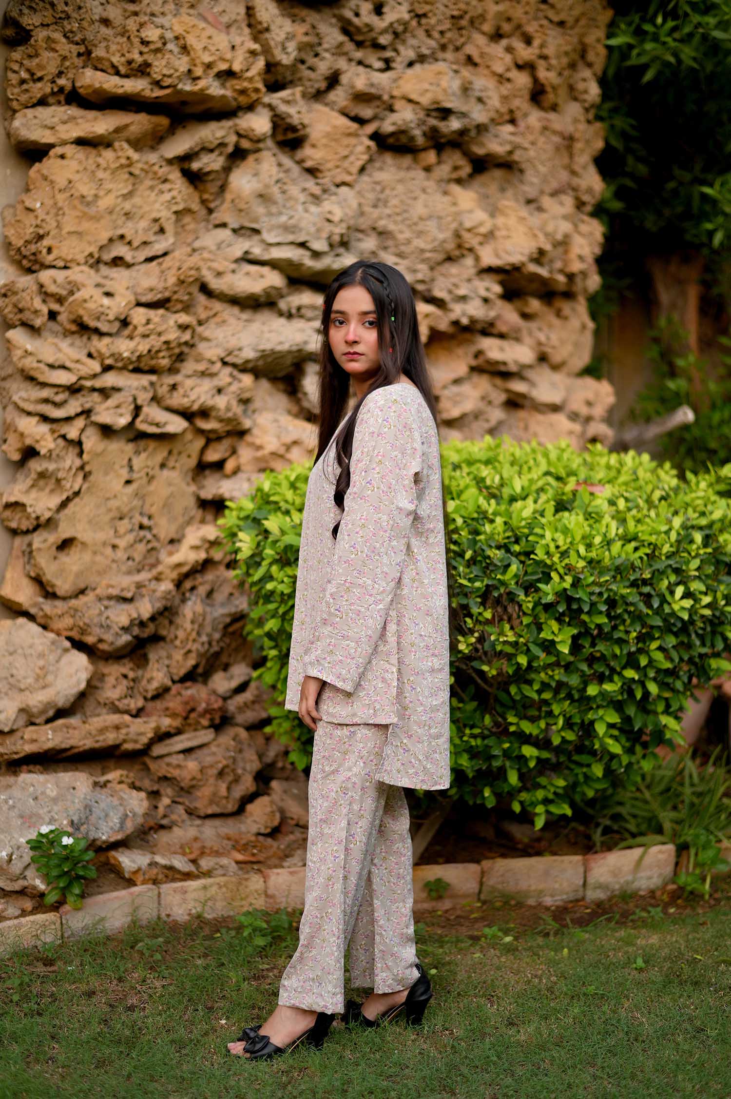 Priyari All-Over Printed Round Neck Shirt with Bootcut Style Trouser