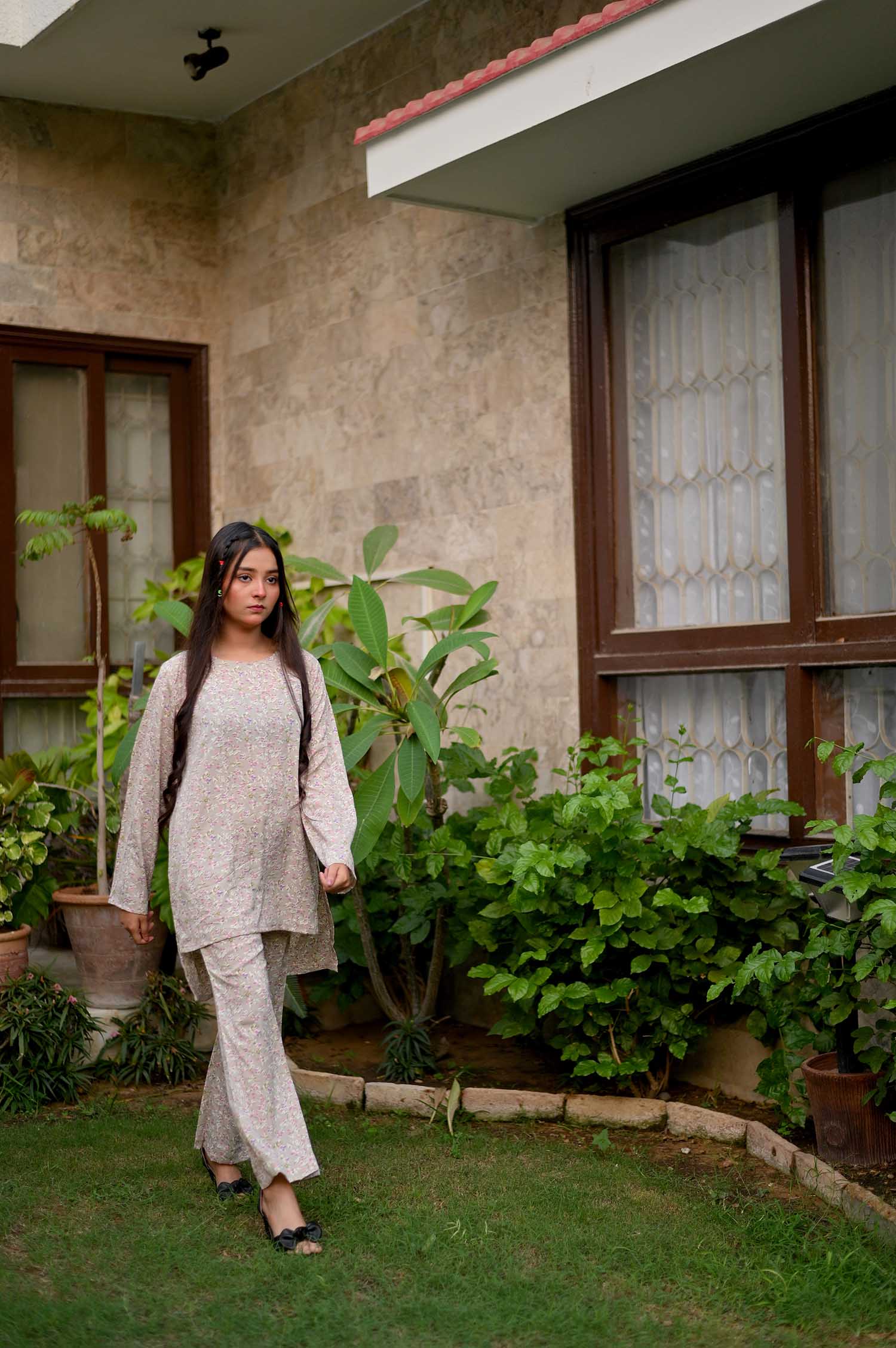 Priyari All-Over Printed Round Neck Shirt with Bootcut Style Trouser