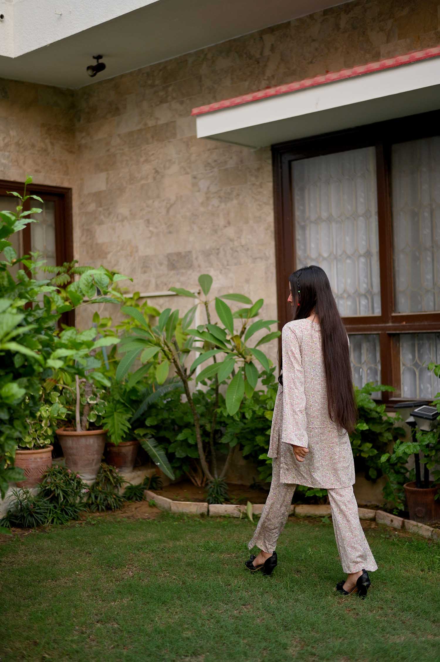 Priyari All-Over Printed Round Neck Shirt with Bootcut Style Trouser