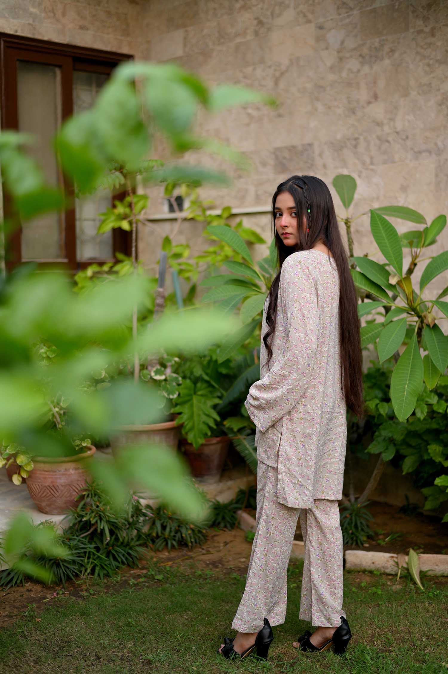 Priyari All-Over Printed Round Neck Shirt with Bootcut Style Trouser