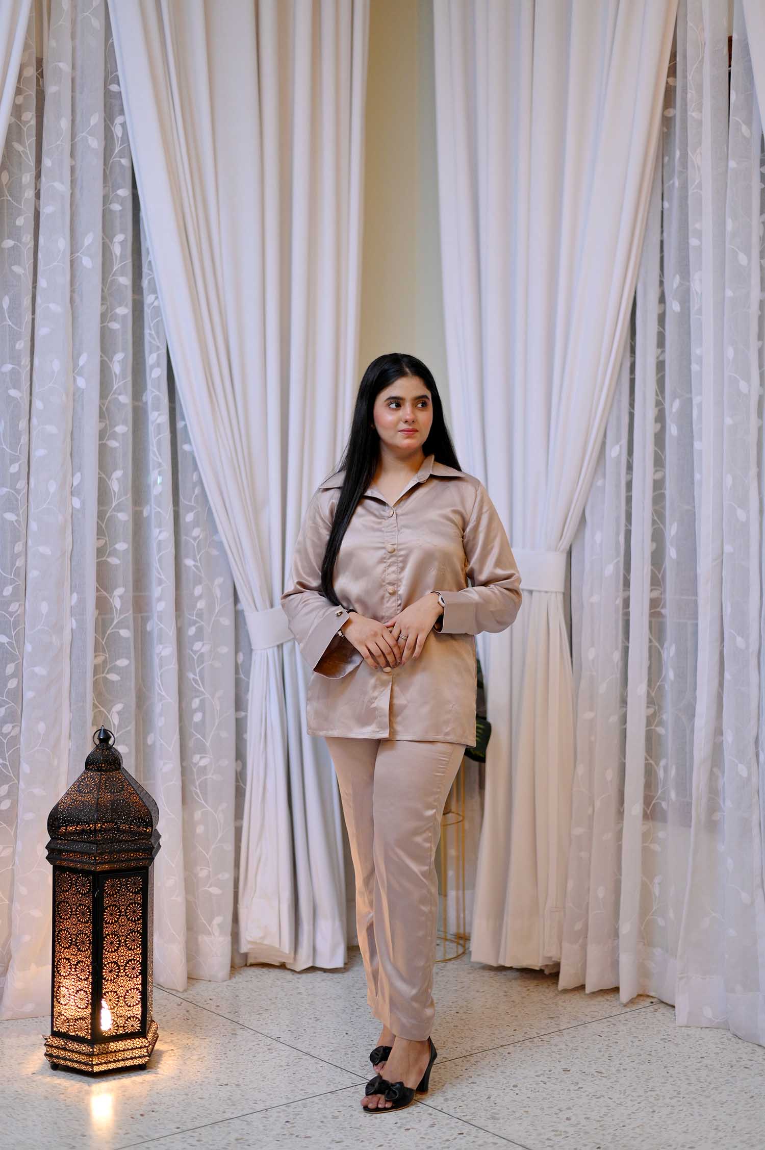 Shamak Dhamk Co-ord Set with Collar Cuff Shirt & Cigarette Pants