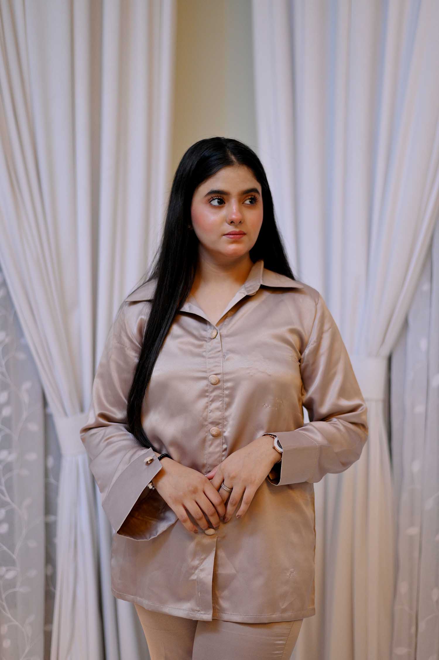 Shamak Dhamk Co-ord Set with Collar Cuff Shirt & Cigarette Pants