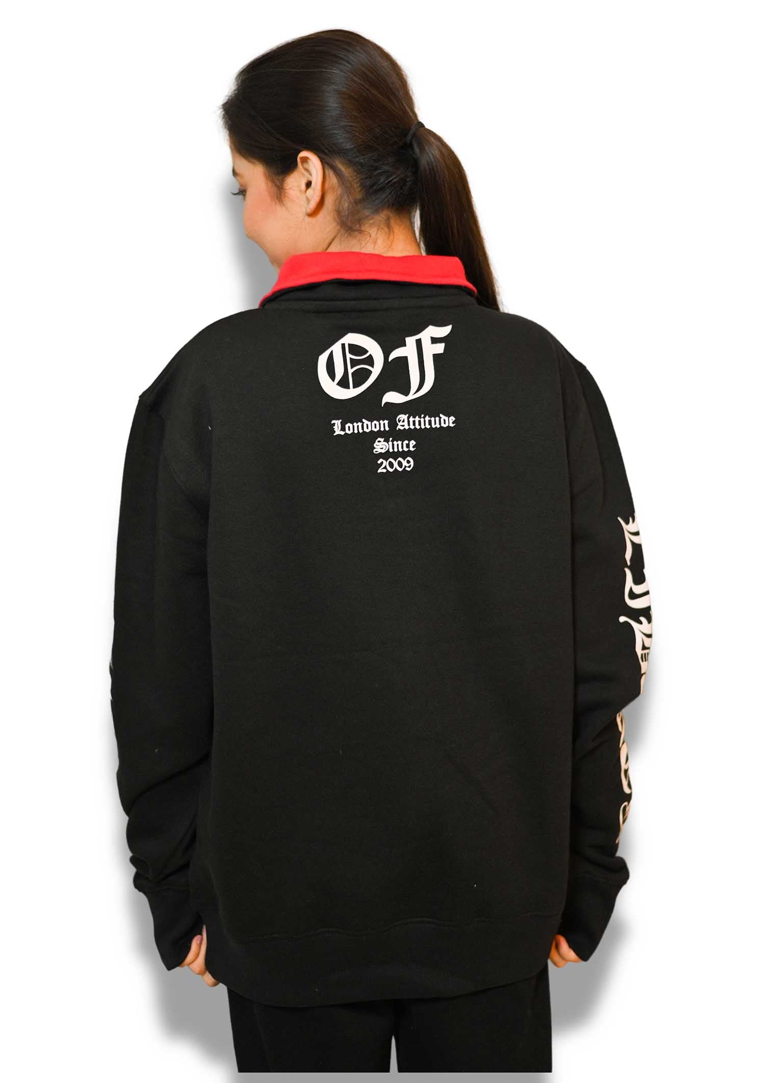 Fashion Zip Thru High Neck Sweat - Black