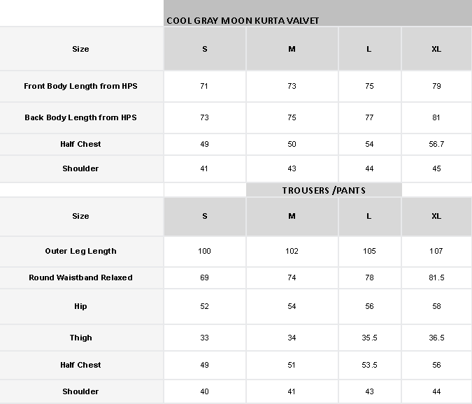 Cool Gray Moon Kurta with Collar Velvet Top & Fusion Trouser Set